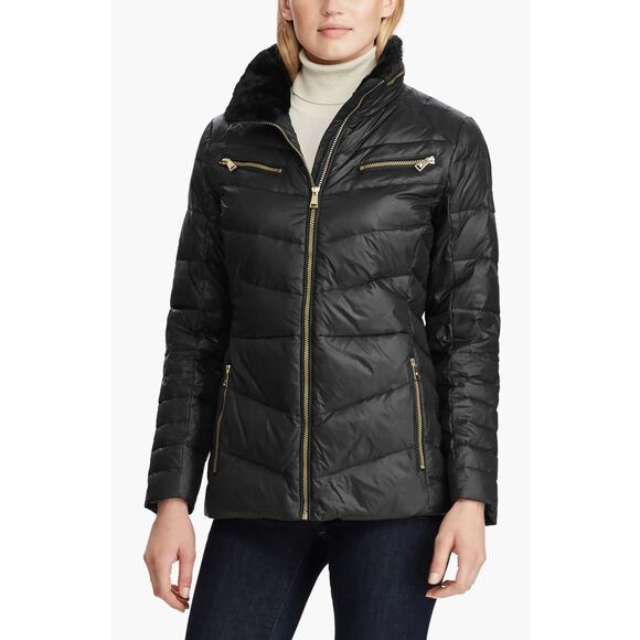 Lauren Ralph Lauren Faux Fur Trim Quilted Puffer Black Jacket Size Small - Picture 15 of 15